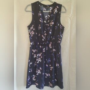 41 Hawthorn Navy Sleeveless Floral Midi Dress with Pink & Blue Blossoms